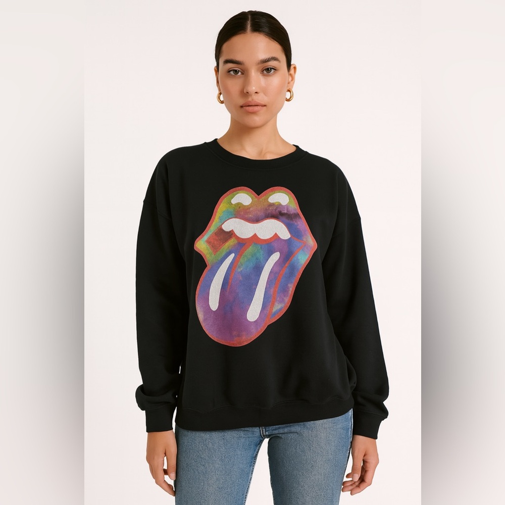 Official Rolling Stones Colors Tongue Graphic Sweatshirt, Gender Neutral